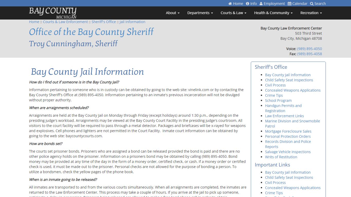 Jail Information - Bay County