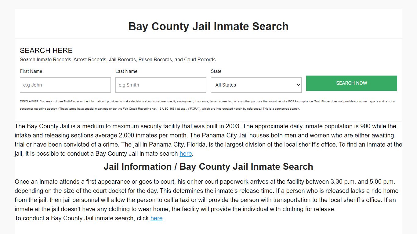Bay County Jail Inmate Search
